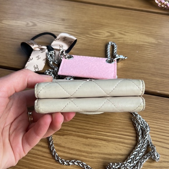 MINI CHANEL Lambskin Quilted Flap Trifold Wallet WOC on Chain - Picture 11 of 15